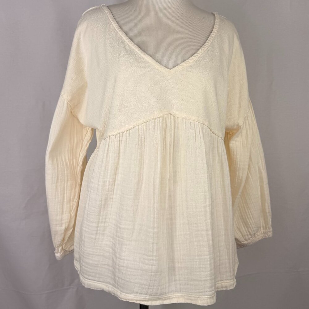 Lucky Brand Women's Long Sleeve Baby Doll style Top | Ivory | Medium